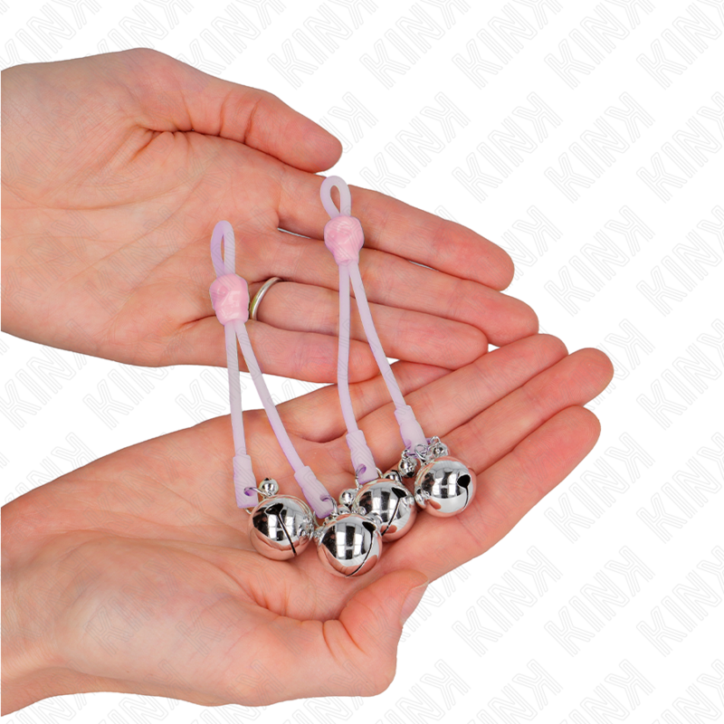 Pinces à téton lumineuses crâne avec anneau et cloches réglables rose/argent — KINK NIPPLE GRIP