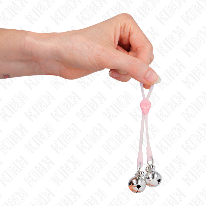 Pinces à téton lumineuses crâne avec anneau et cloches réglables rose/argent — KINK NIPPLE GRIP