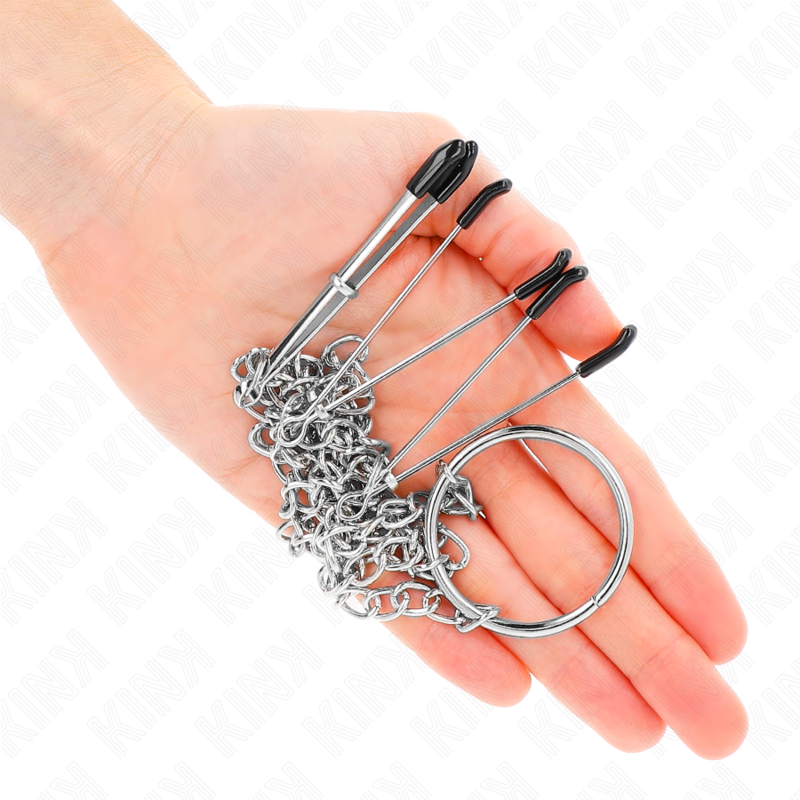 Pinces triple à tétons et clitoris avec chaîne — KINK NIPPLE GRIP