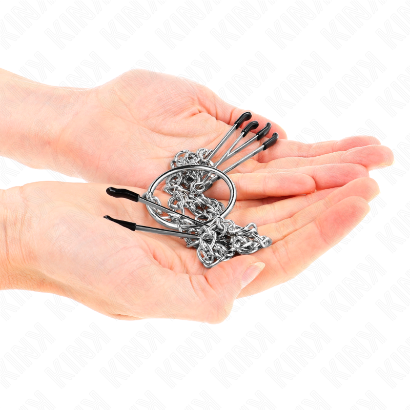 Pinces triple à tétons et clitoris avec chaîne — KINK NIPPLE GRIP