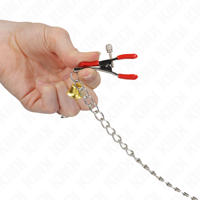 Triple pinces à tétons et clito rouges avec chaîne — KINK NIPPLE GRIP