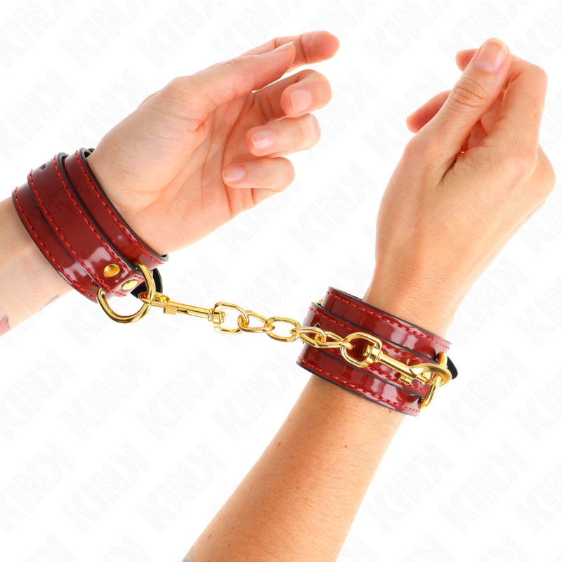 Poignets ajustables Joanna Angel rouge et chaîne dorée — KINK WRIST RESTRAINT