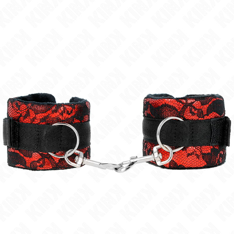 Ataduras de muñeca cortas en terciopelo encaje y nailon rojo y negro — KINK WRIST RESTRAINT