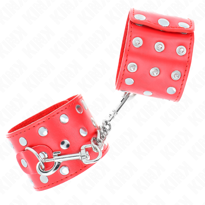 Cintos de contenção ajustáveis com fecho de pressão vermelho rebitado — KINK WRIST RESTRAINT