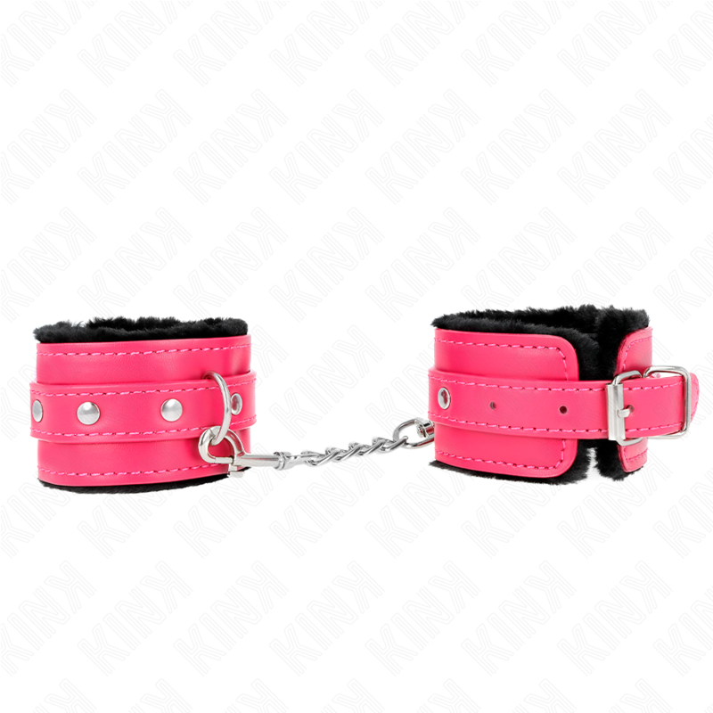 Appui-poignets doublés de fourrure premium noir avec ceinture réglable rose framboise — KINK WRIST RESTRAINT