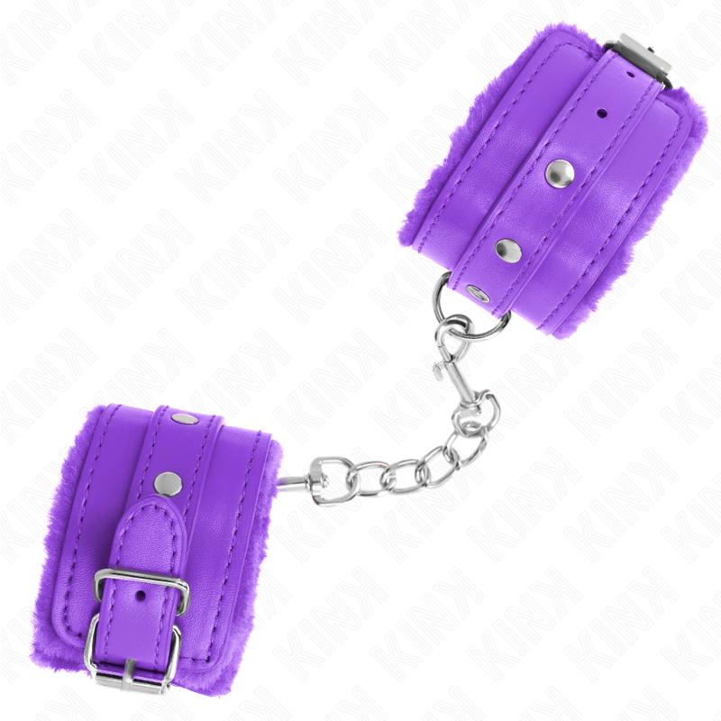 Appui-poignets doubles en fourrure premium violette avec ceinture ajustable — KINK WRIST RESTRAINT