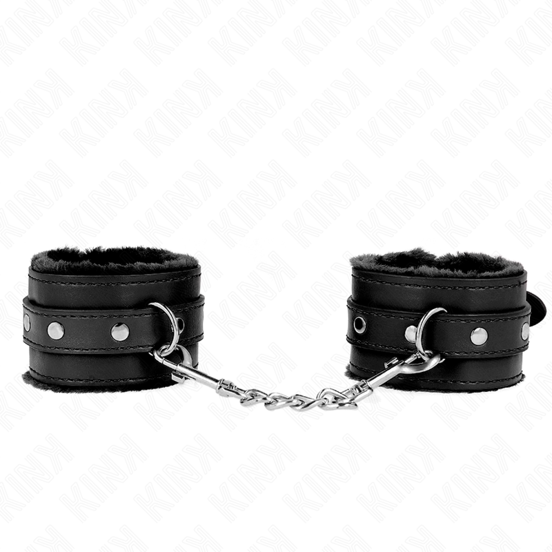 Supporti polso in pelliccia premium nera con cinghia regolabile — KINK WRIST RESTRAINT