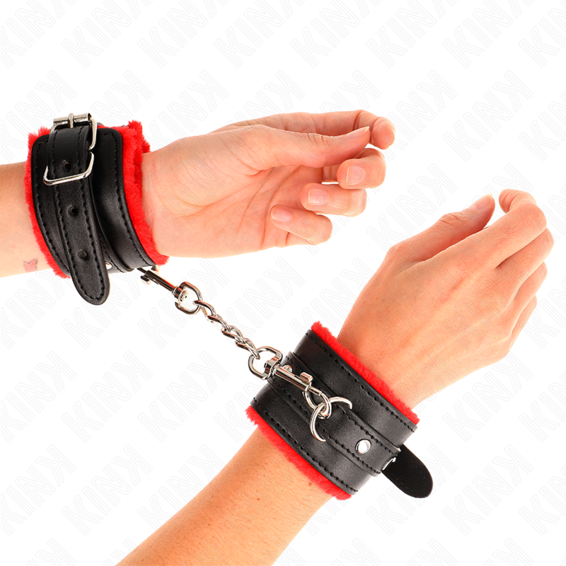Appui-poignets fourrés premium rouge avec ceinture réglable noire — KINK WRIST RESTRAINT