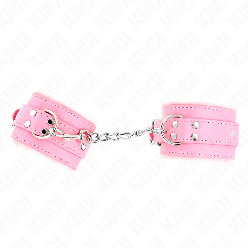 Appui-poignets doublés de fourrure rose avec ceinture réglable — KINK WRIST RESTRAINT