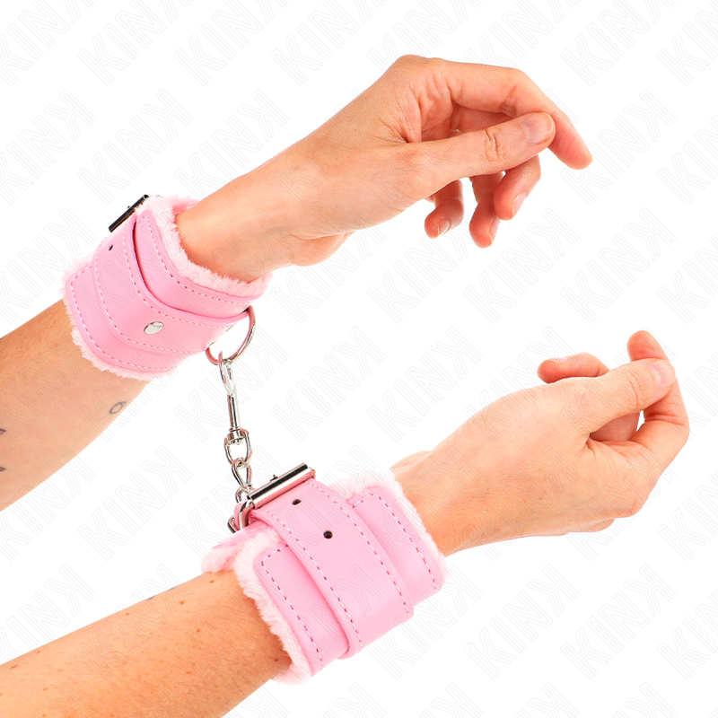 Apoyo de muñecas forrado de felpa rosa con cinturón ajustable — KINK WRIST RESTRAINT