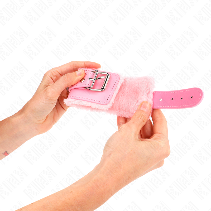 Apoyo de muñecas forrado de felpa rosa con cinturón ajustable — KINK WRIST RESTRAINT