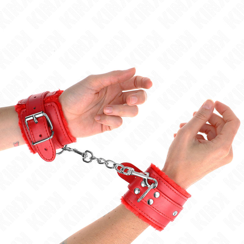 Appui-poignets en fourrure rouge avec ceinture réglable — KINK WRIST RESTRAINT