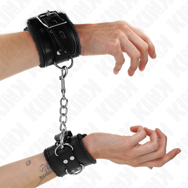 Appui-poignets doublés de fourrure noire avec ceinture réglable — KINK WRIST RESTRAINT