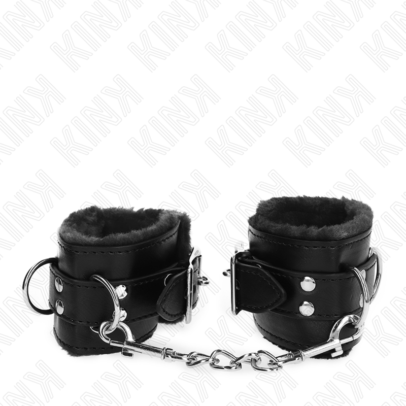 Appui-poignets doublés de fourrure noire avec ceinture réglable — KINK WRIST RESTRAINT