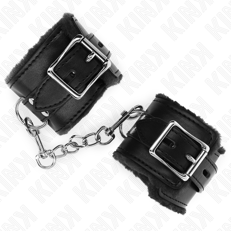 Appui-poignets doublés de fourrure noire avec ceinture réglable — KINK WRIST RESTRAINT