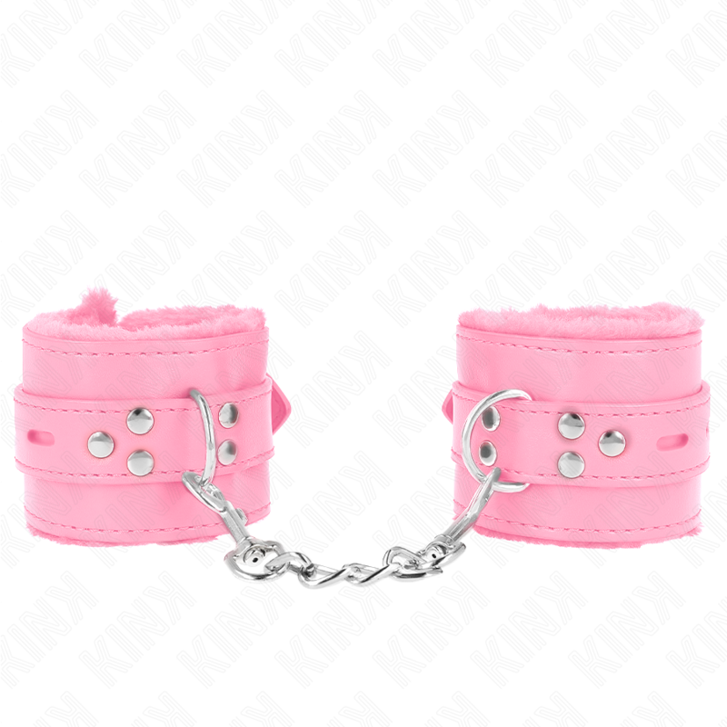 Appui-poignets doublés fourrure à trous carrés rose et ceinture réglable — KINK WRIST RESTRAINT