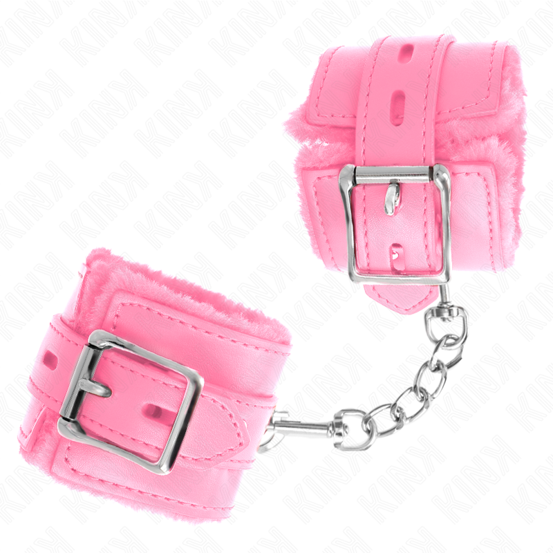 Appui-poignets doublés fourrure à trous carrés rose et ceinture réglable — KINK WRIST RESTRAINT