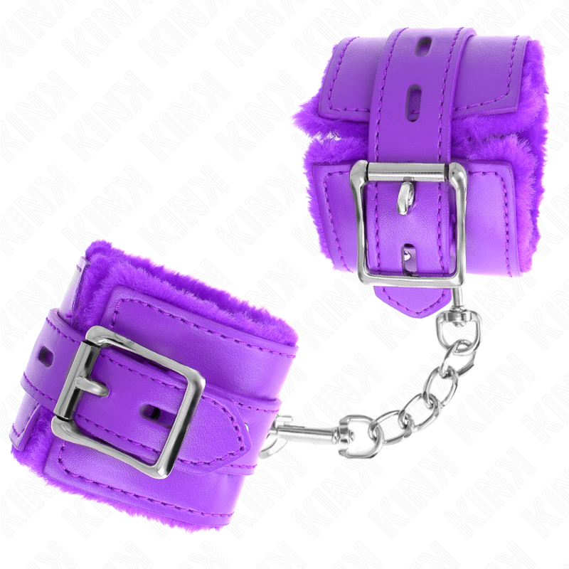 Appui-poignets doublés de fourrure violet avec ceinture réglable — KINK WRIST RESTRAINT