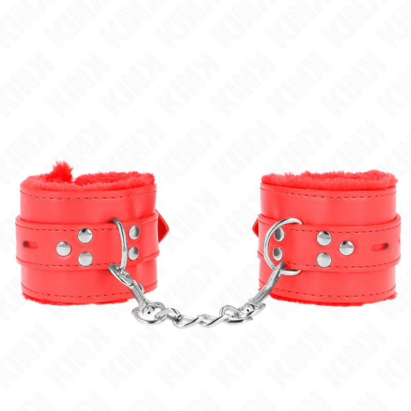 Apoio de punhos forrados de pele vermelha com furos quadrados e cinta ajustável — KINK WRIST RESTRAINT