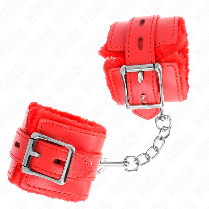 Apoio de punhos forrados de pele vermelha com furos quadrados e cinta ajustável — KINK WRIST RESTRAINT