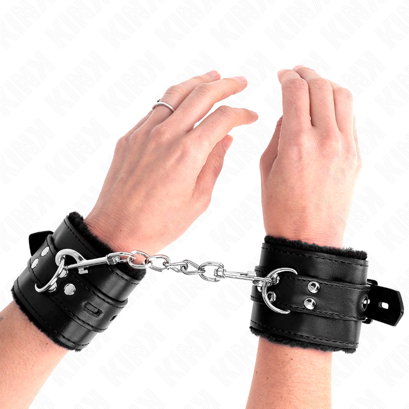 Appui-poignets doublés de fourrure noirs avec ceinture réglable — KINK