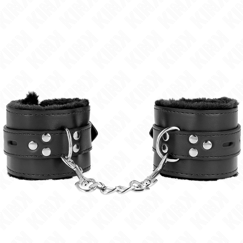 Schwarze Pelzgefütterte Handgelenkfixierungen mit verstellbarem Riemen — KINK