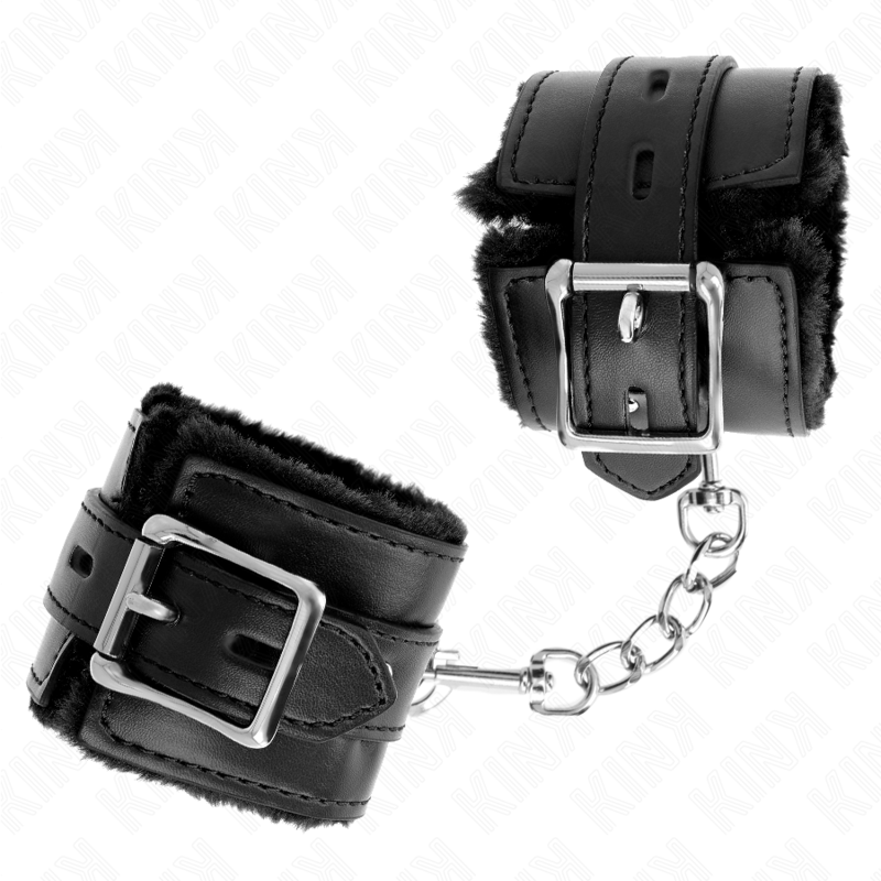 Schwarze Pelzgefütterte Handgelenkfixierungen mit verstellbarem Riemen — KINK