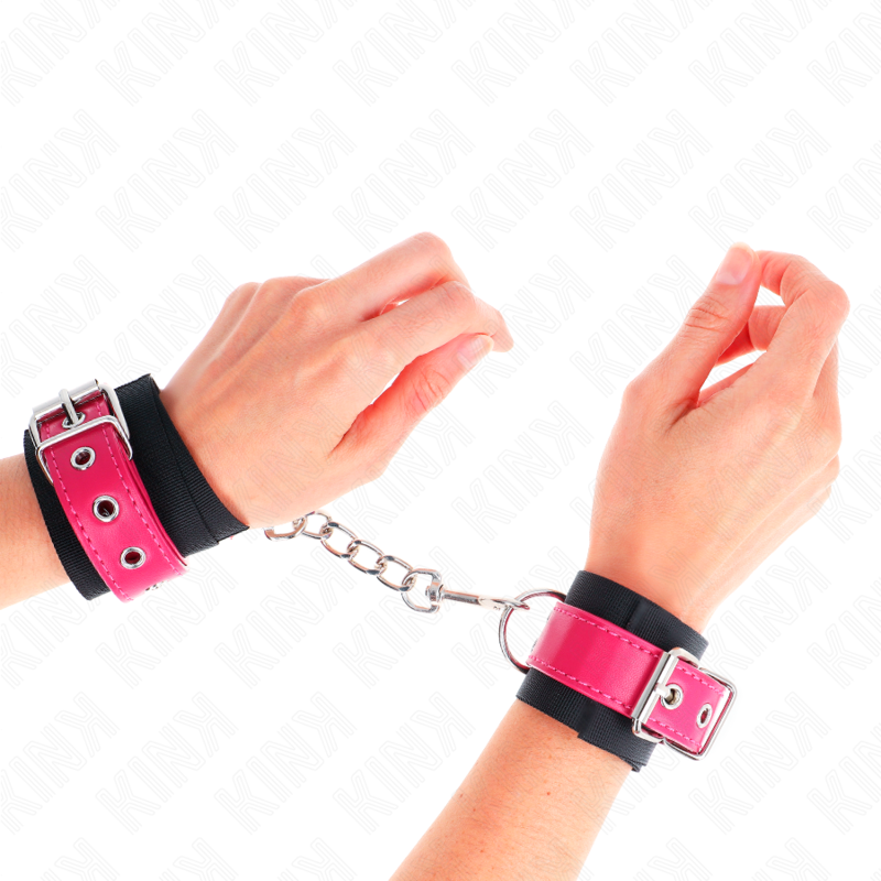 Poignets de contention en nylon et cuirette rose framboise ajustables — KINK WRIST RESTRAINT