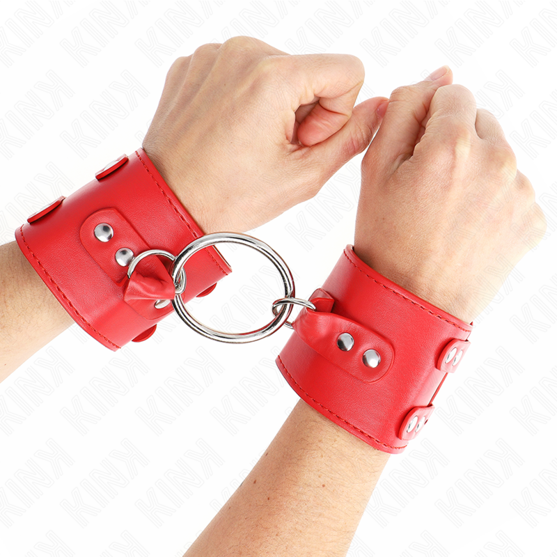 Appui-poignets fixes réglables avec anneaux et clous rouge — KINK WRIST RESTRAINT