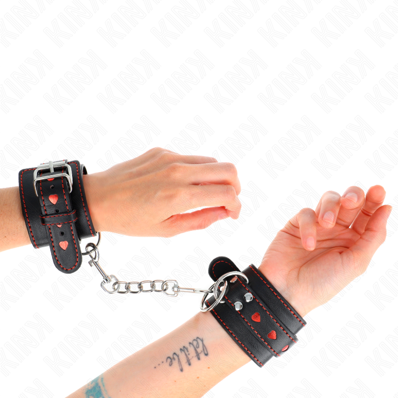 Appui-poignets réglable noir à incrustation coeur rouge — KINK WRIST RESTRAINT