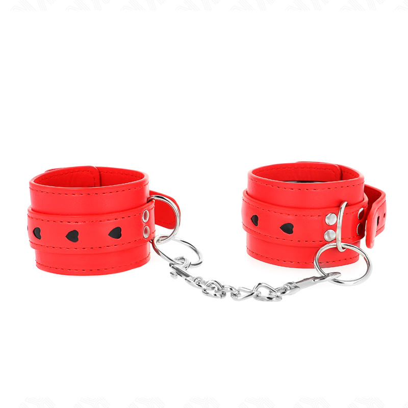 Poignets réglables rouge avec incrustation cœur noir — KINK WRIST RESTRAINT