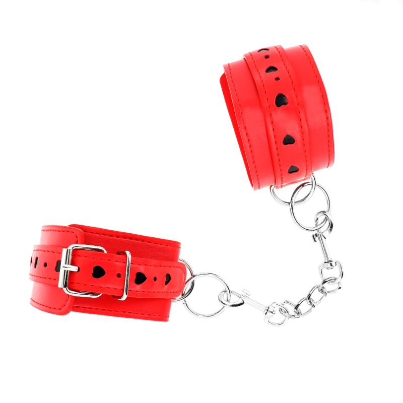 Verstellbare rote Handfesseln mit schwarzem Herz-Einsatz — KINK WRIST RESTRAINT