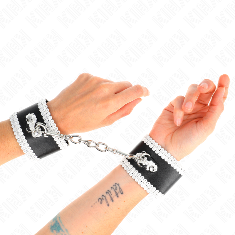 Appui-poignets réglables noir et dentelle blanche — KINK WRIST RESTRAINT