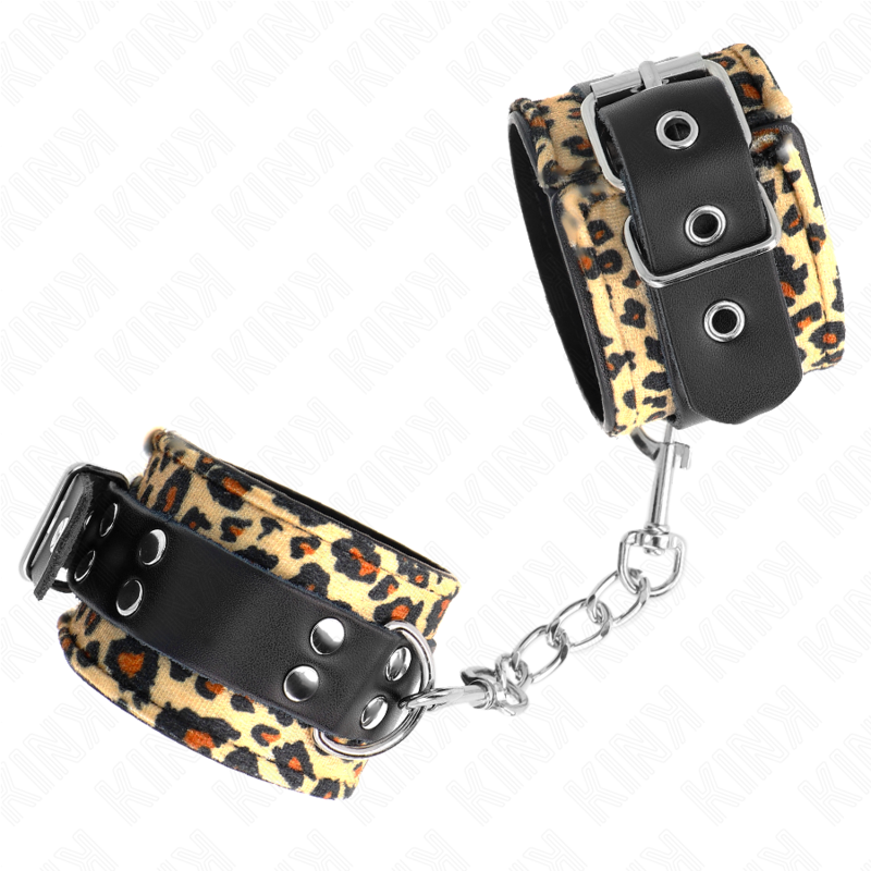 Polsino in pelle vera con stampa leopardo regolabile — KINK WRIST RESTRAINT