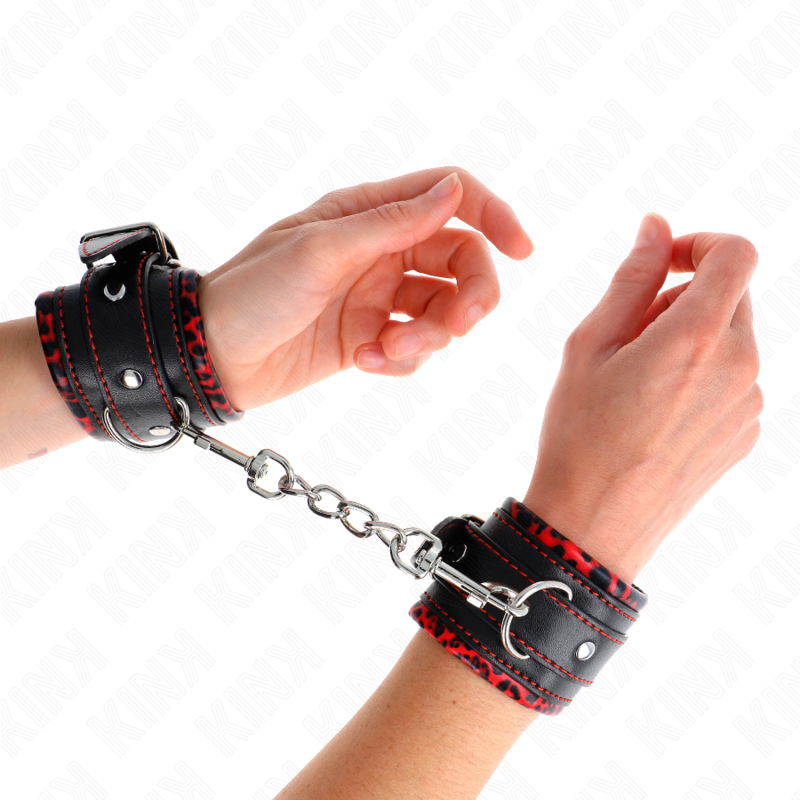Appui-poignets doublés de fourrure réglables rouge et noir — KINK WRIST RESTRAINT