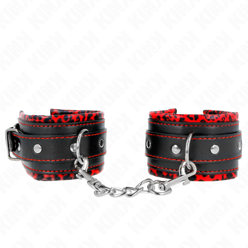 Appui-poignets doublés de fourrure réglables rouge et noir — KINK WRIST RESTRAINT