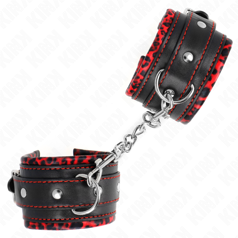 Appui-poignets doublés de fourrure réglables rouge et noir — KINK WRIST RESTRAINT