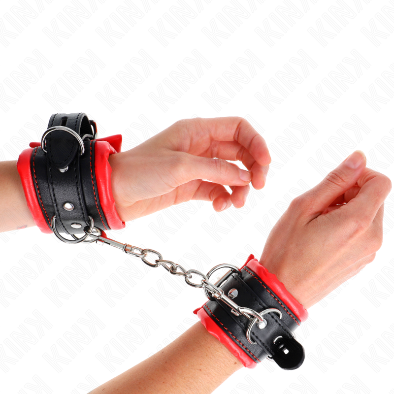 Appui-poignets lourds doublés de fourrure rouge ajustables — KINK WRIST RESTRAINT