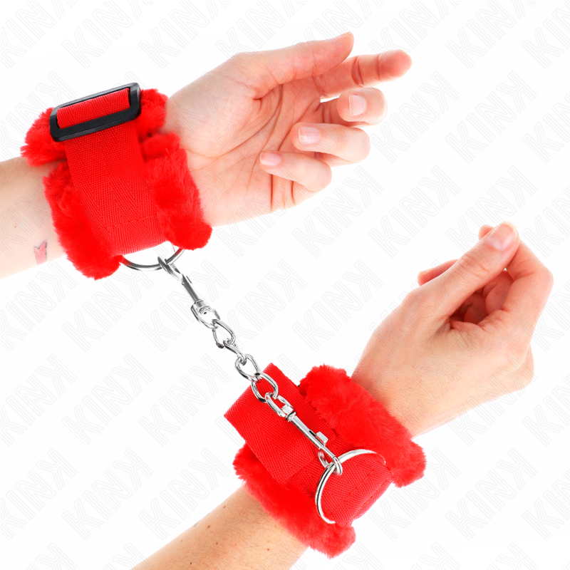 Appui-poignets ajustables doublés de fourrure rouge — KINK WRIST RESTRAINT