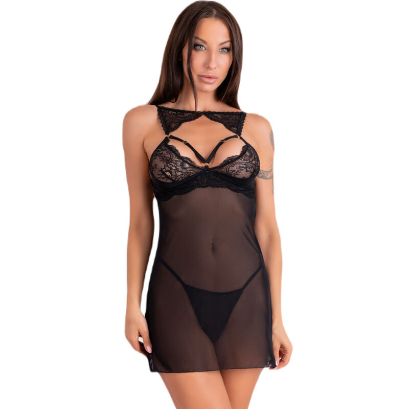 Ensemble chemise et string en dentelle noire — LIVCO CORSETTI SETS