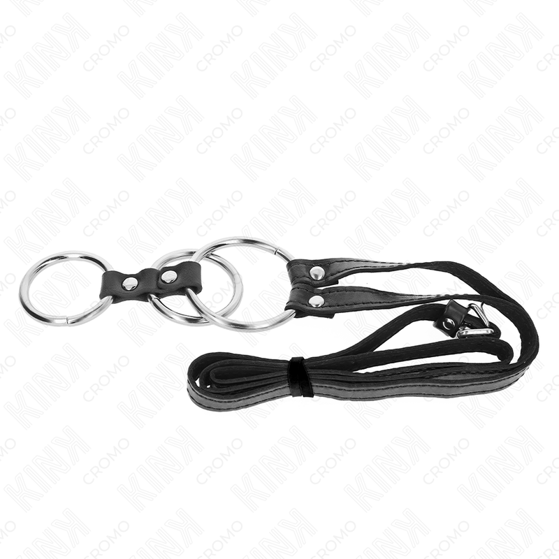 Anneau pénien triple métal réglable avec ceinture cuir — KINK RING POWER