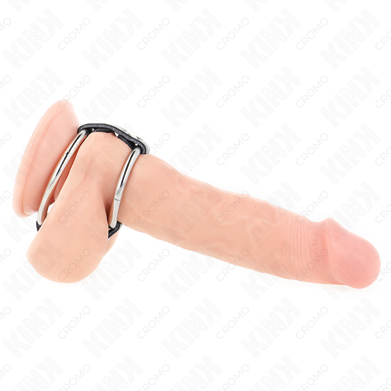 Anillo doble para pene de metal y cuero ajustable — KINK RING POWER