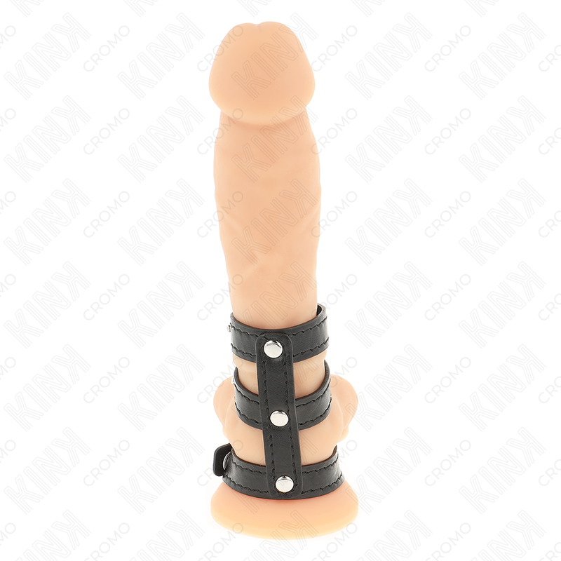 Anneau pénien triple en cuir à fermeture pression — KINK RING POWER