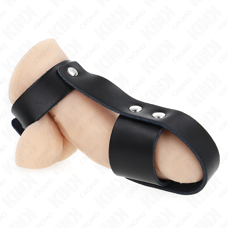 Cage à pénis en cuir ajustable avec séparateur de balles — KINK RING POWER