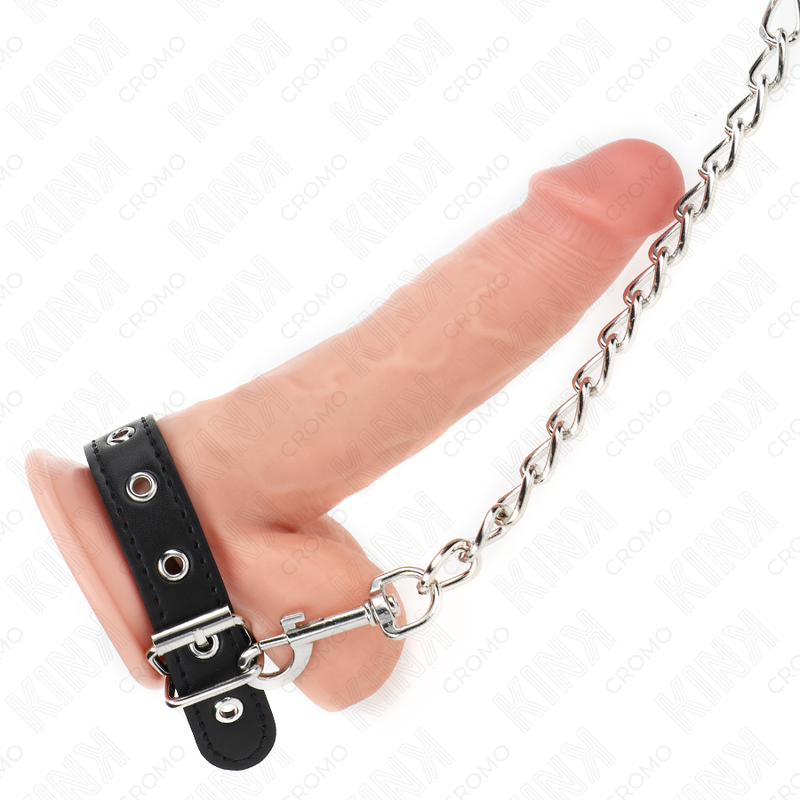 Anneau pénien en cuir avec sangle et chaîne métallique — KINK RING POWER