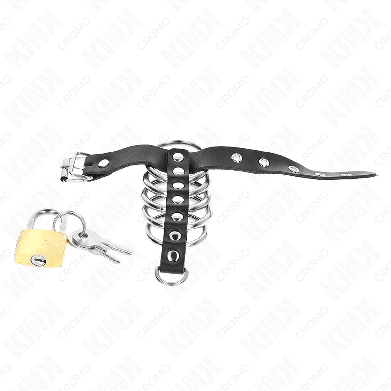 Anel peniano em couro com fecho ajustável e 5 anéis metálicos — KINK RING POWER