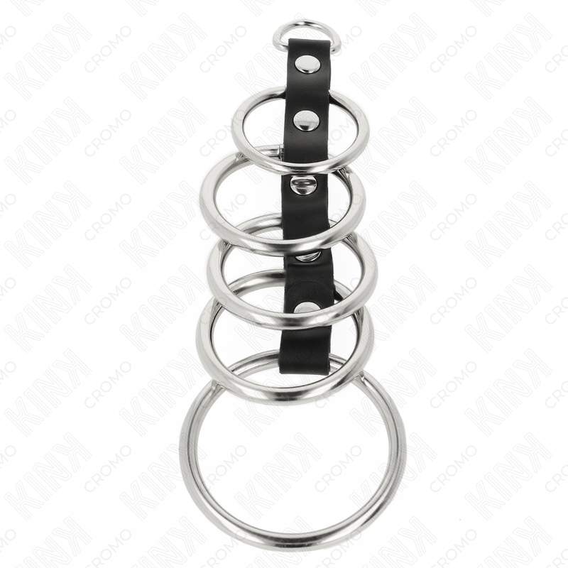 Kit de 5 anéis penianos em metal e couro conectados — KINK RING POWER