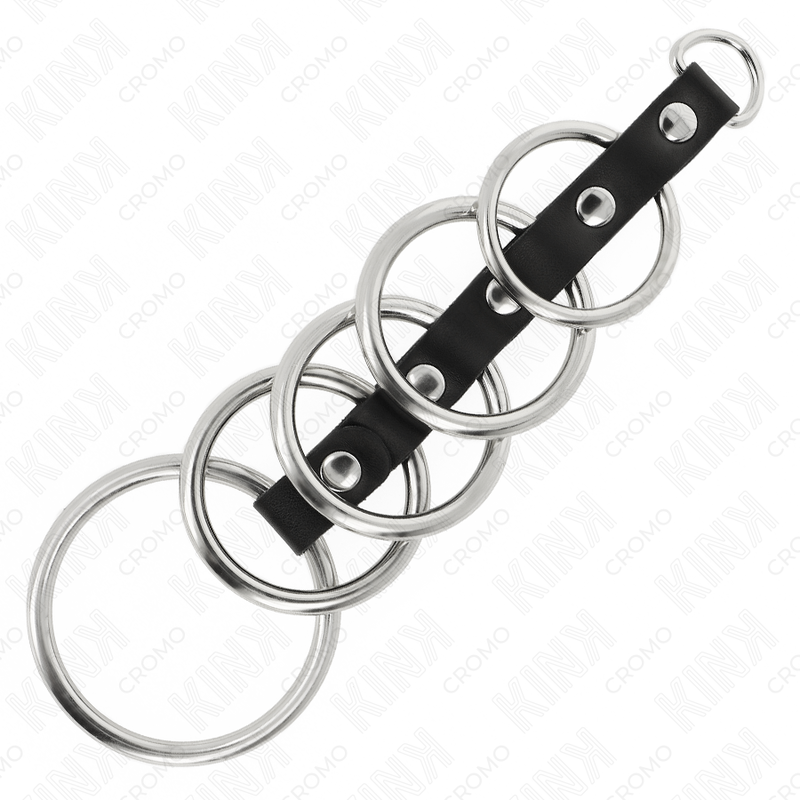 Kit de 5 anéis penianos em metal e couro conectados — KINK RING POWER