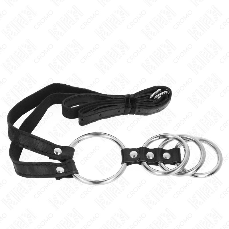Set of 4 Penis Rings Metal Connected 3.8-5 cm with Leather Belt 112 cm — KINK RING POWER