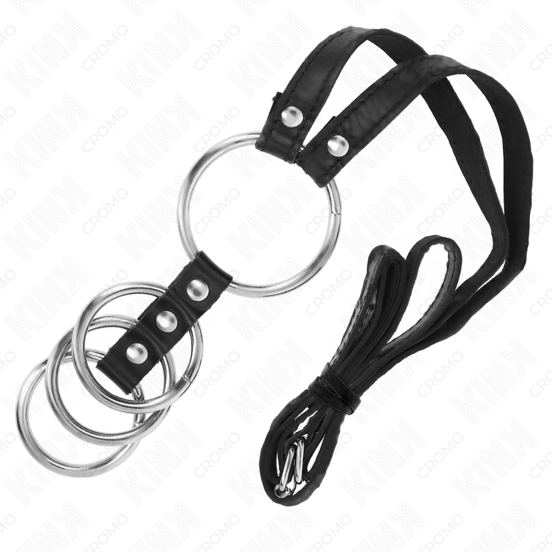 Set of 4 Penis Rings Metal Connected 3.8-5 cm with Leather Belt 112 cm — KINK RING POWER